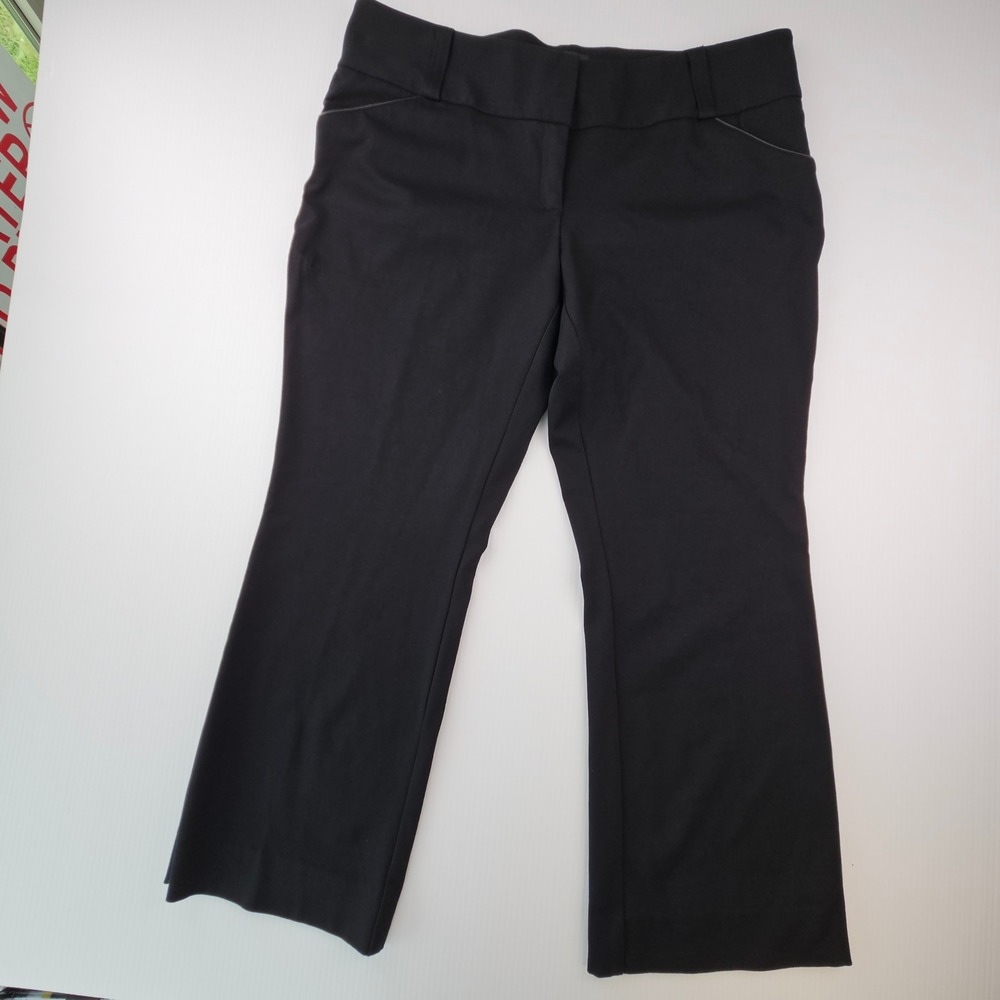 Alfani Womens Black Straight Dress Pants Faux Leather Trim Office Siren Size 18